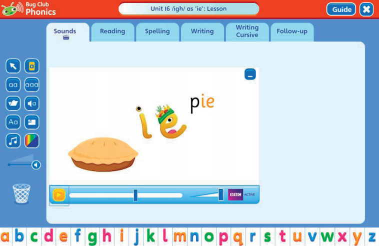 Computer screen showing the word & image pie