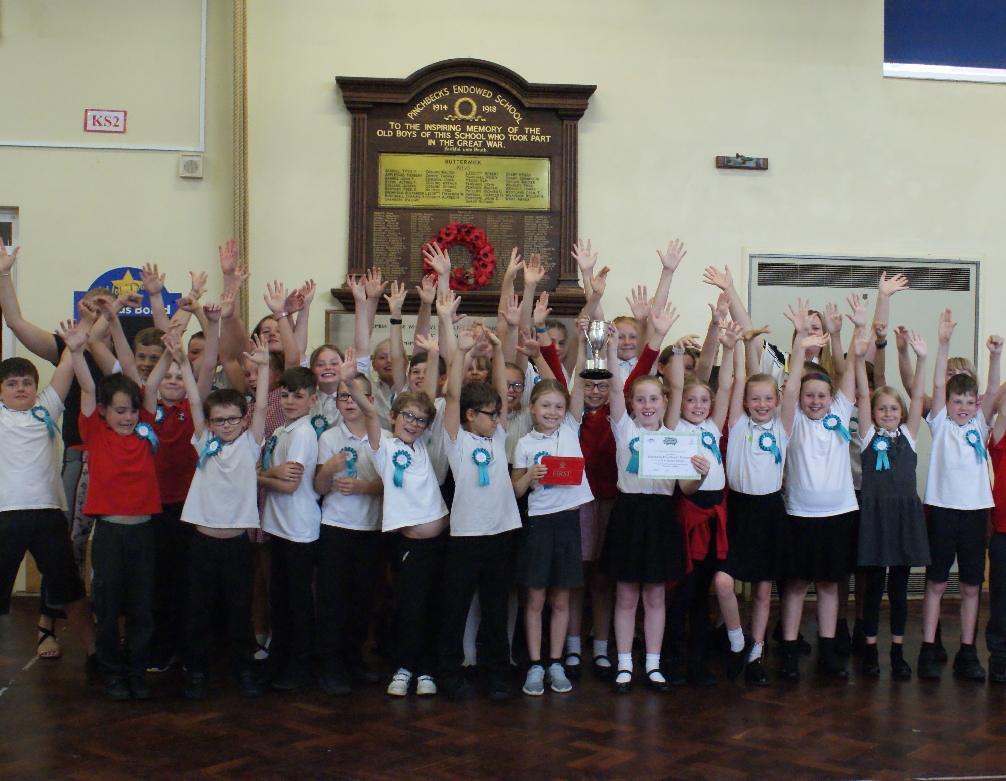 Children with their winning rosettes