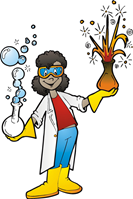Woman in a lab coat holding 2 experiments